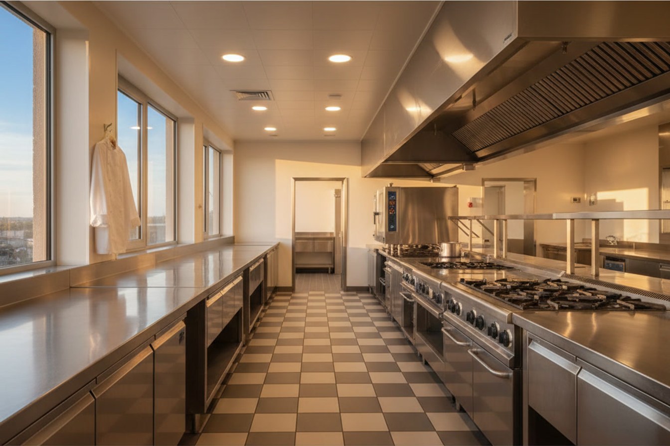 An empty commercial kitchen before service, symbolising a business where the org chart on paper does not match who really runs the floor.