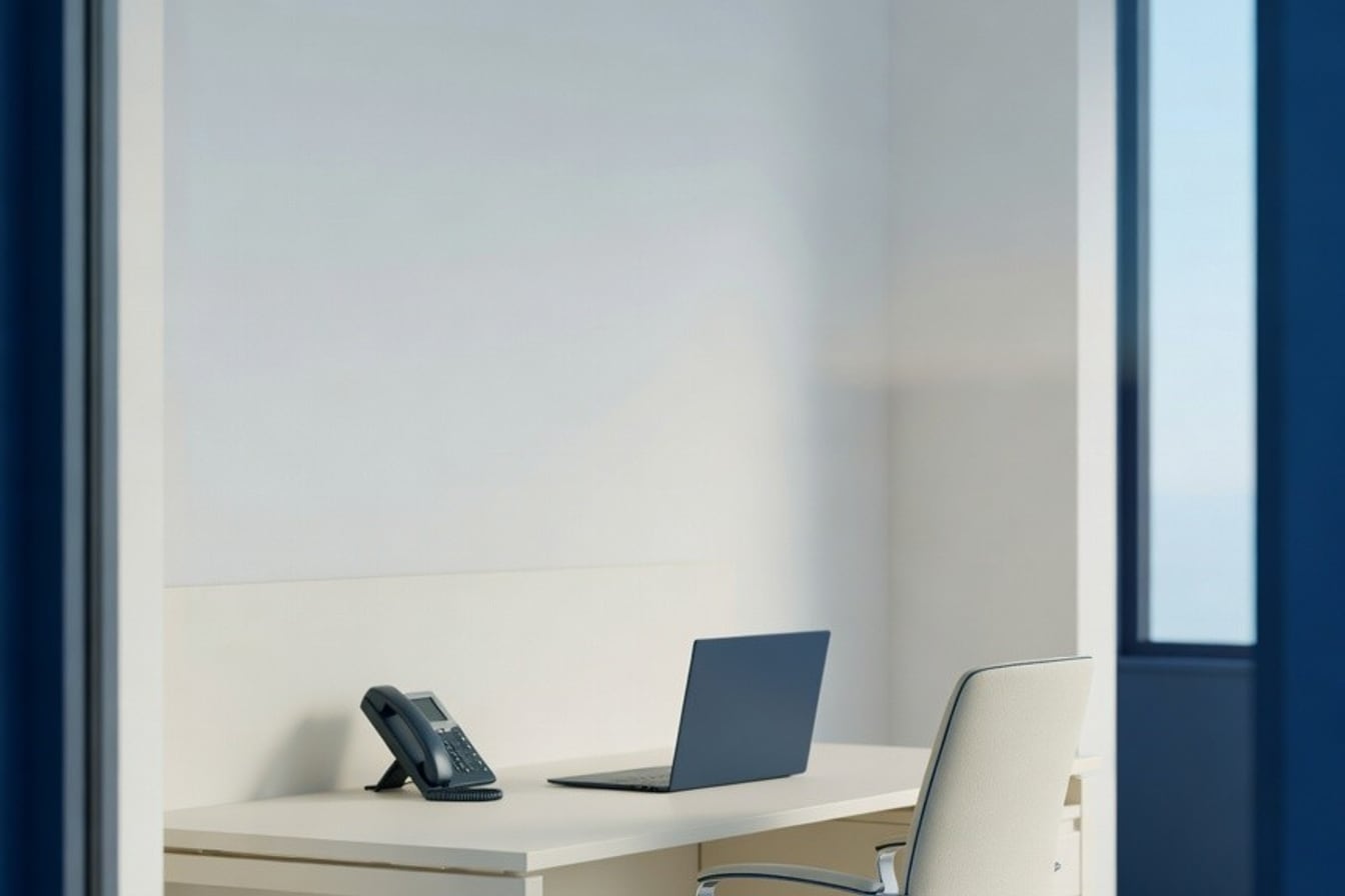 A small office phone sitting silent on a desk beside a laptop showing a tender dashboard, representing a pilot project that did not lead to follow-on government work.